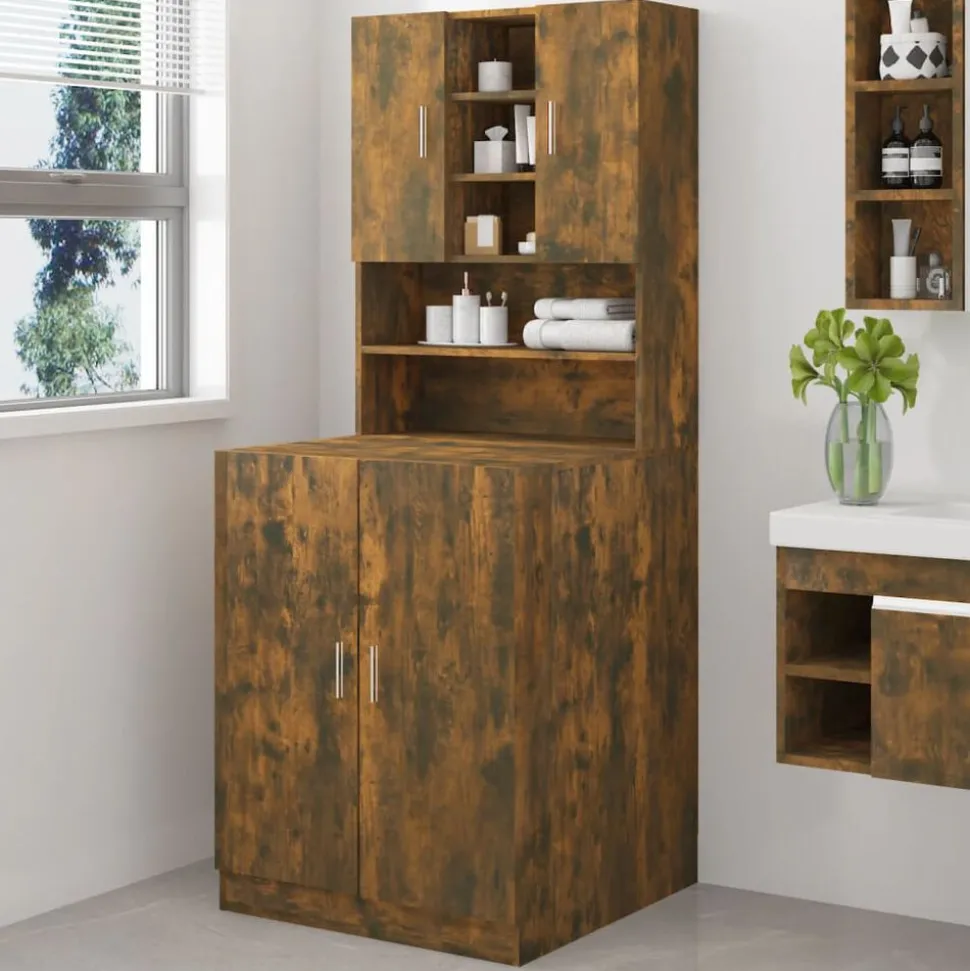 vidaXL Wasmachinekast bewerkt hout gerookt eikenkleurig