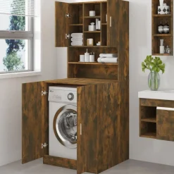 vidaXL Wasmachinekast bewerkt hout gerookt eikenkleurig