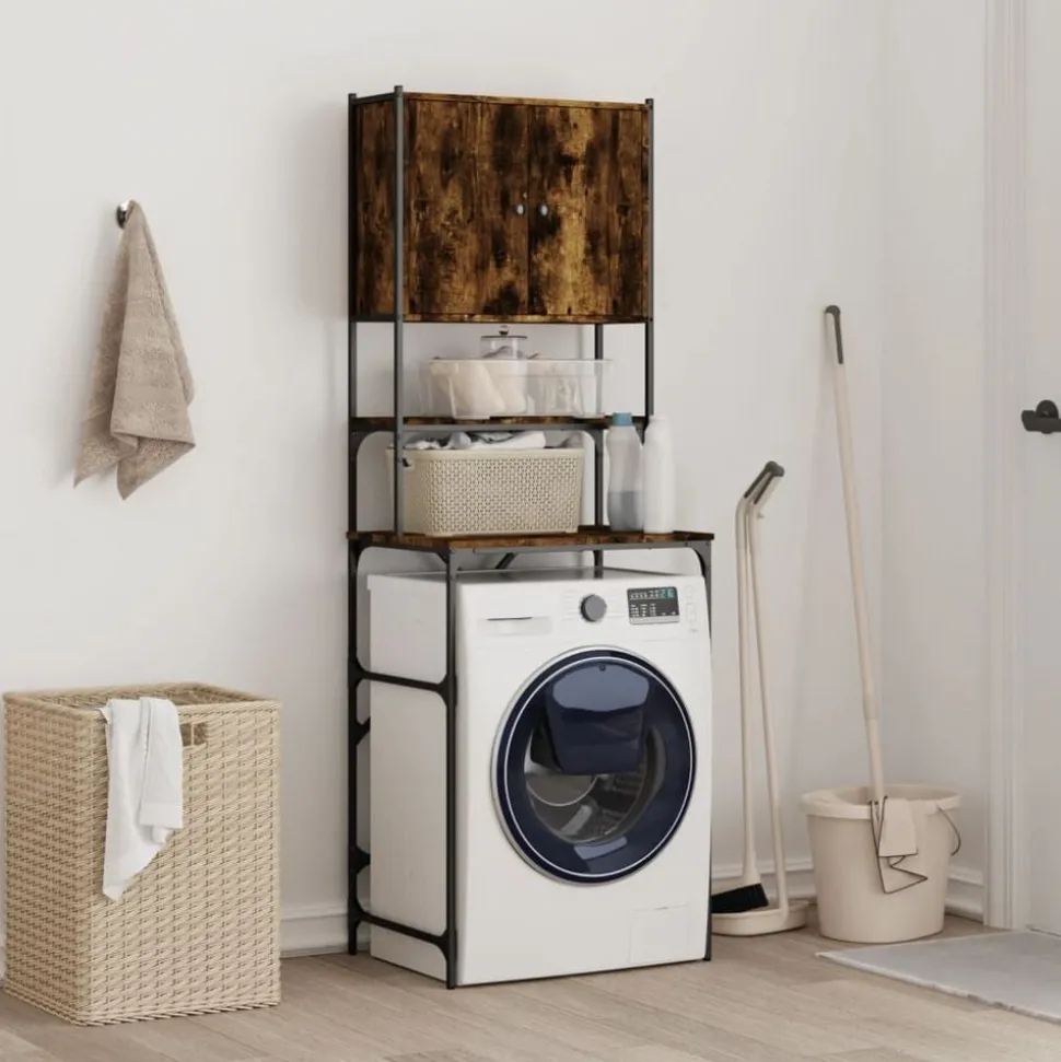 vidaXL Wasmachinekast 68x48,5x194 cm gerookt eikenkleurig