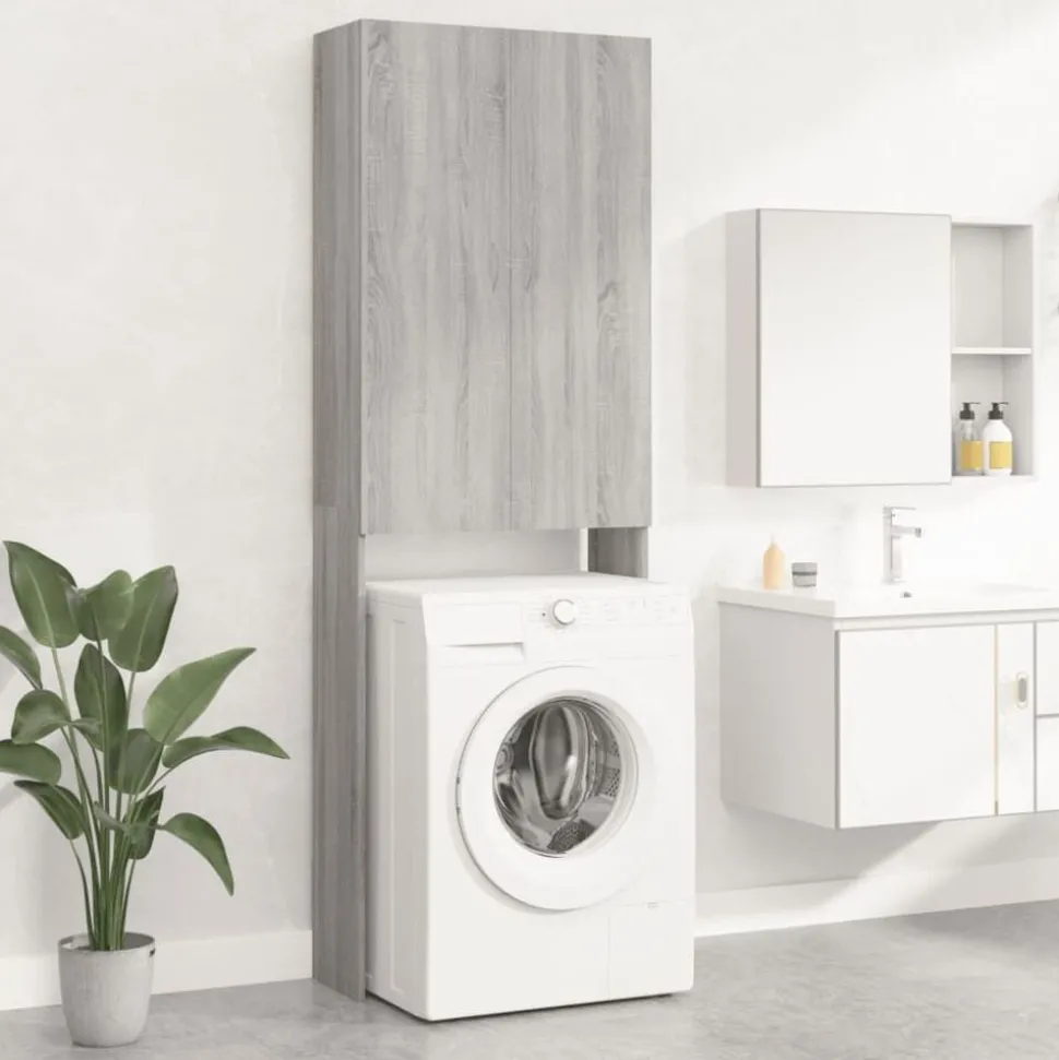 vidaXL Wasmachinekast 64x25,5x190 cm grijs sonoma eikenkleurig