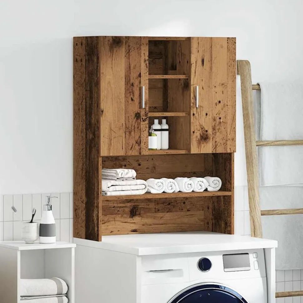 vidaXL Wasmachinekast 70,5x25,5x90 cm oud houtkleurig