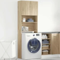 vidaXL Wasmachinekast 64x24x190 cm bewerkt hout en sonoma eikenkleurig
