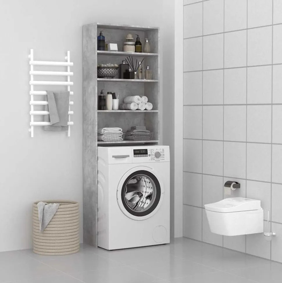vidaXL Wasmachinekast 64x24x190 cm betongrijs