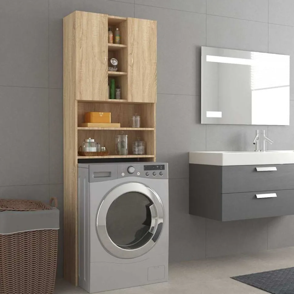 vidaXL Wasmachinekast 64x25,5x190 cm sonoma eikenkleurig