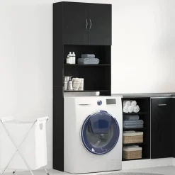 vidaXL Wasmachinekast 64x24x190 cm spaanplaat zwart eikenkleurig