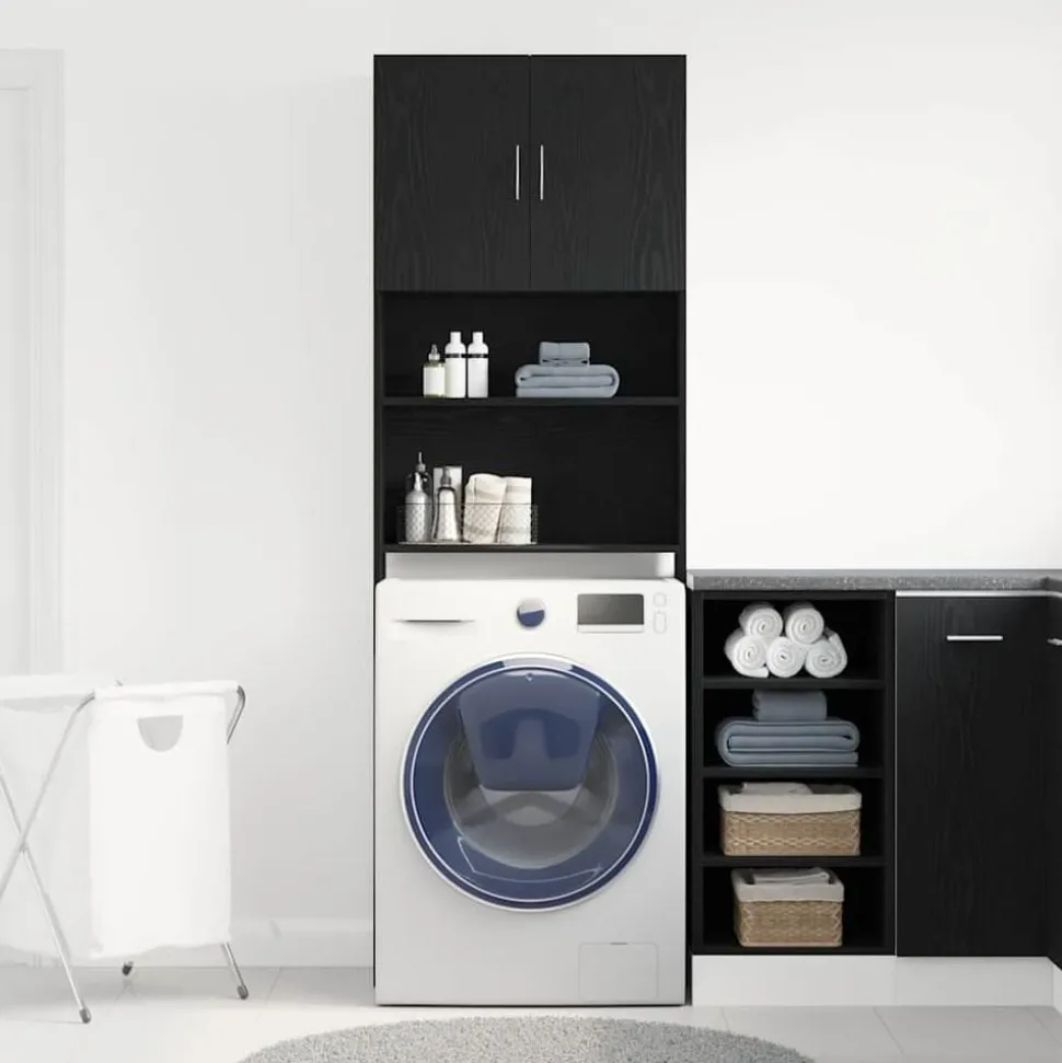 vidaXL Wasmachinekast 64x24x190 cm spaanplaat zwart eikenkleurig
