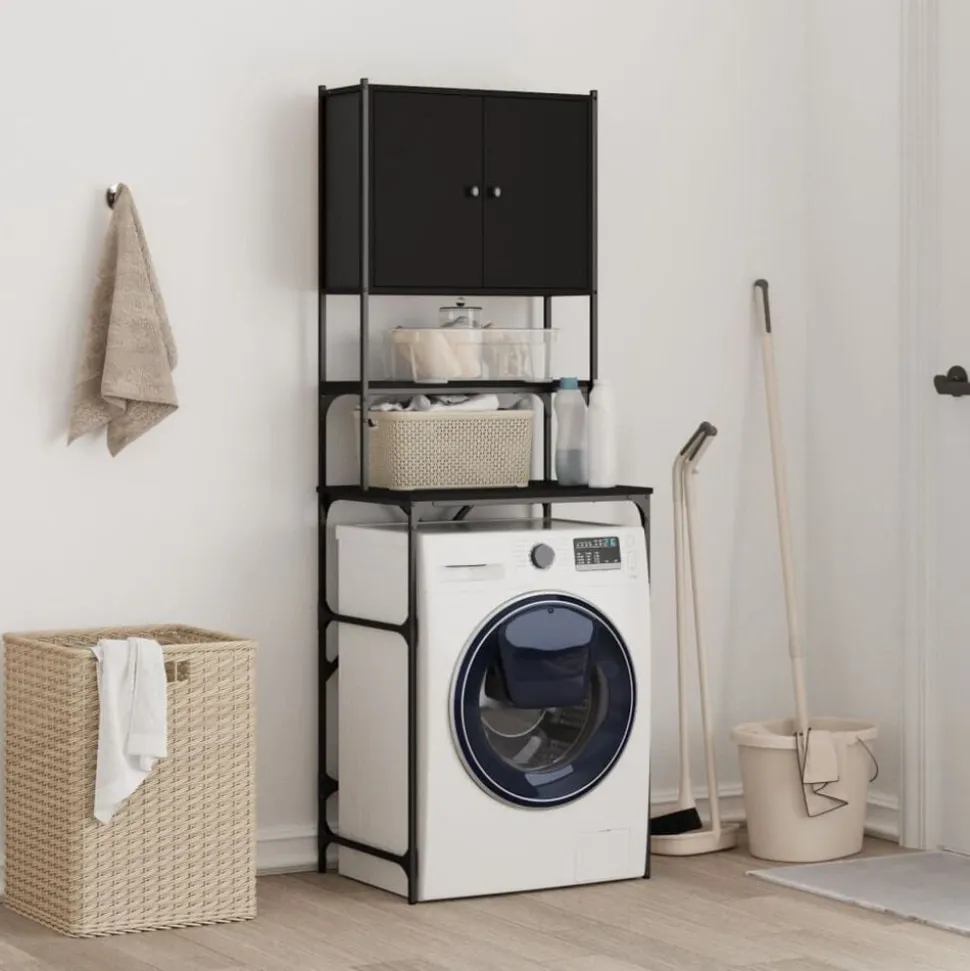 vidaXL Wasmachinekast 68x48,5x194 cm zwart