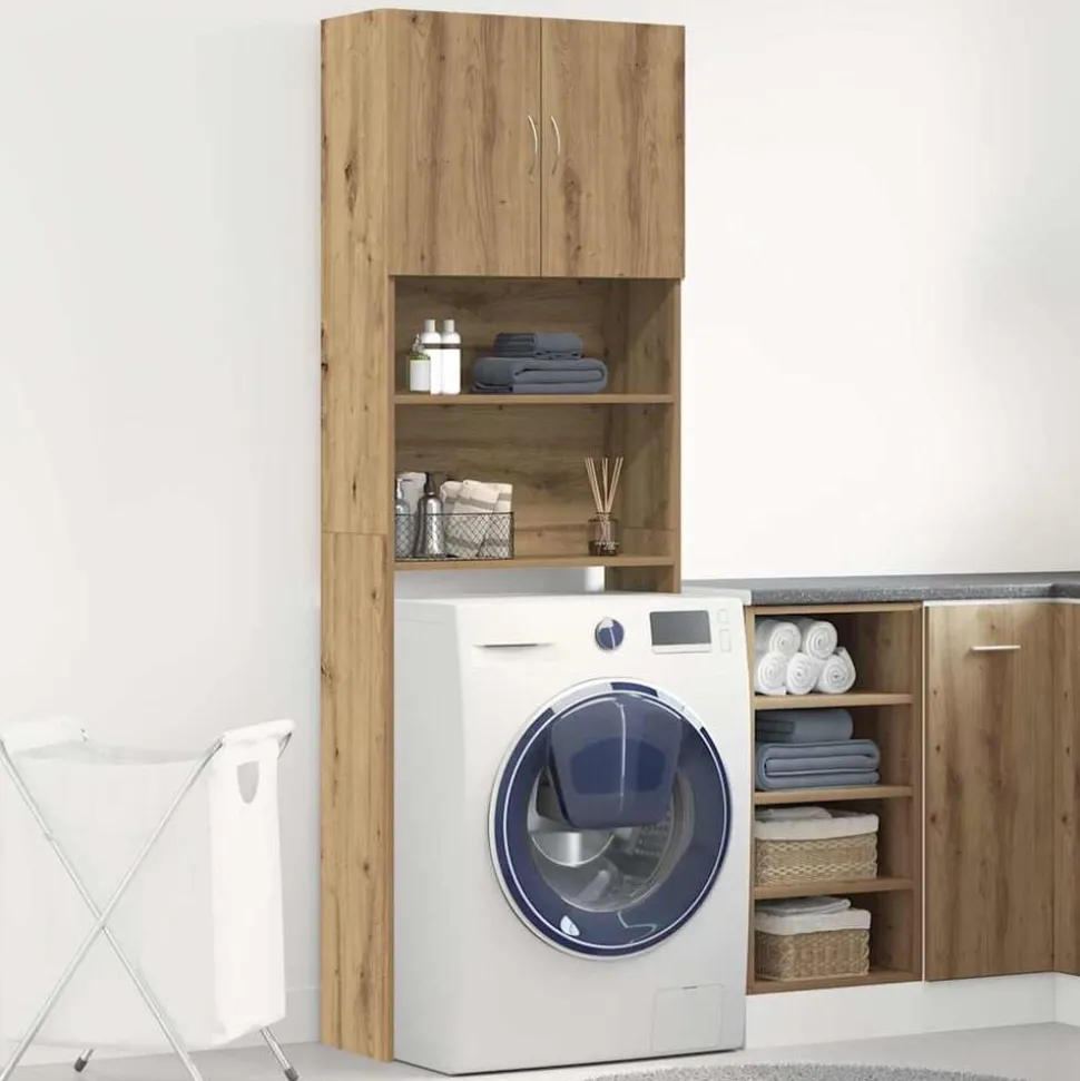 vidaXL Wasmachinekast 64x24x190 cm bewerkt hout artisanaal eikenkleur