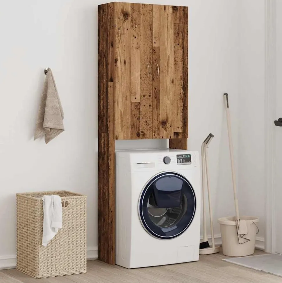 vidaXL Wasmachinekast 64x25,5x190 cm oud houtkleurig