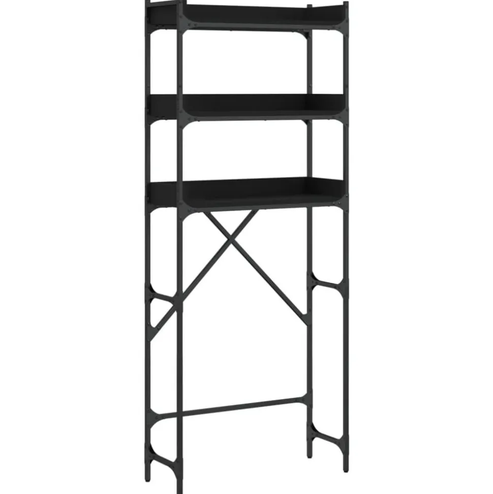 vidaXL Wasmachinekast 67x25x163 cm bewerkt hout zwart