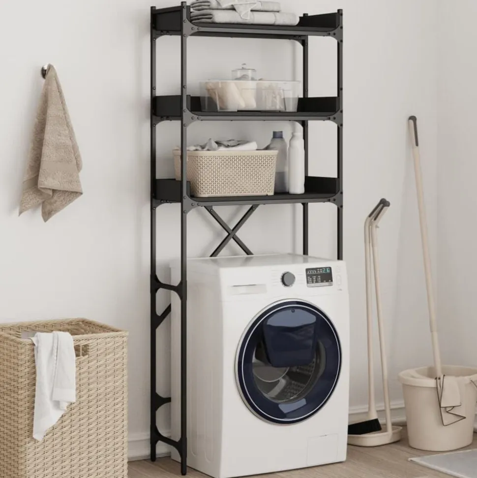 vidaXL Wasmachinekast 67x25x163 cm bewerkt hout zwart