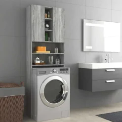 vidaXL Wasmachinekast 64x25,5x190 cm grijs sonoma eikenkleurig