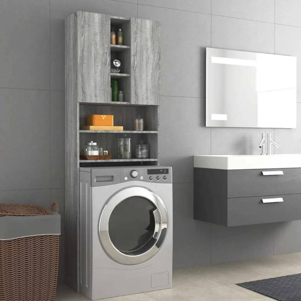 vidaXL Wasmachinekast 64x25,5x190 cm grijs sonoma eikenkleurig