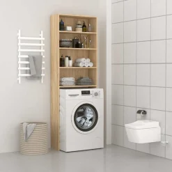 vidaXL Wasmachinekast 64x24x190 cm wit en sonoma eikenkleurig