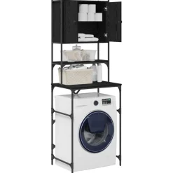 vidaXL Wasmachinekast Zwart 0ak 68 x 48,5 x 194 cm Bewerkt hout