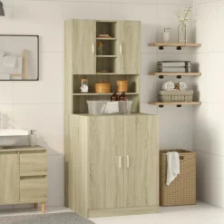 vidaXL Wasmachinekasten 2 st bewerkt hout sonoma eikenkleurig