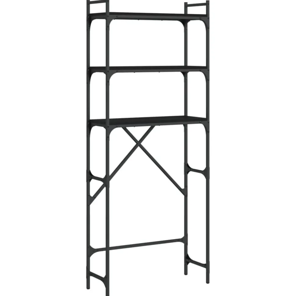 vidaXL Wasmachinerek 67x25x163 cm bewerkt hout zwart