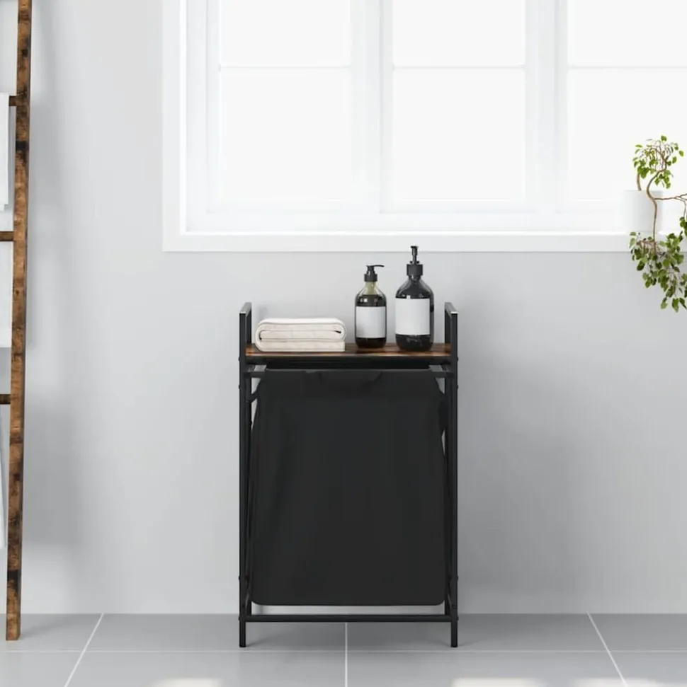 vidaXL Wasmand 1 vak met plank gerookt eikenkleurig