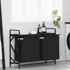 vidaXL Wasmand 2 vakken met plank zwart eikenkleurig