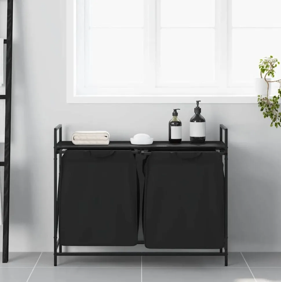 vidaXL Wasmand 2 vakken met plank zwart eikenkleurig