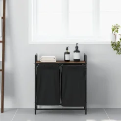 vidaXL Wasmand 2 vakken met plank bruin eikenkleurig