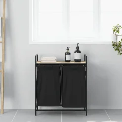 vidaXL Wasmand 2 vakken met plank sonoma eikenkleurig