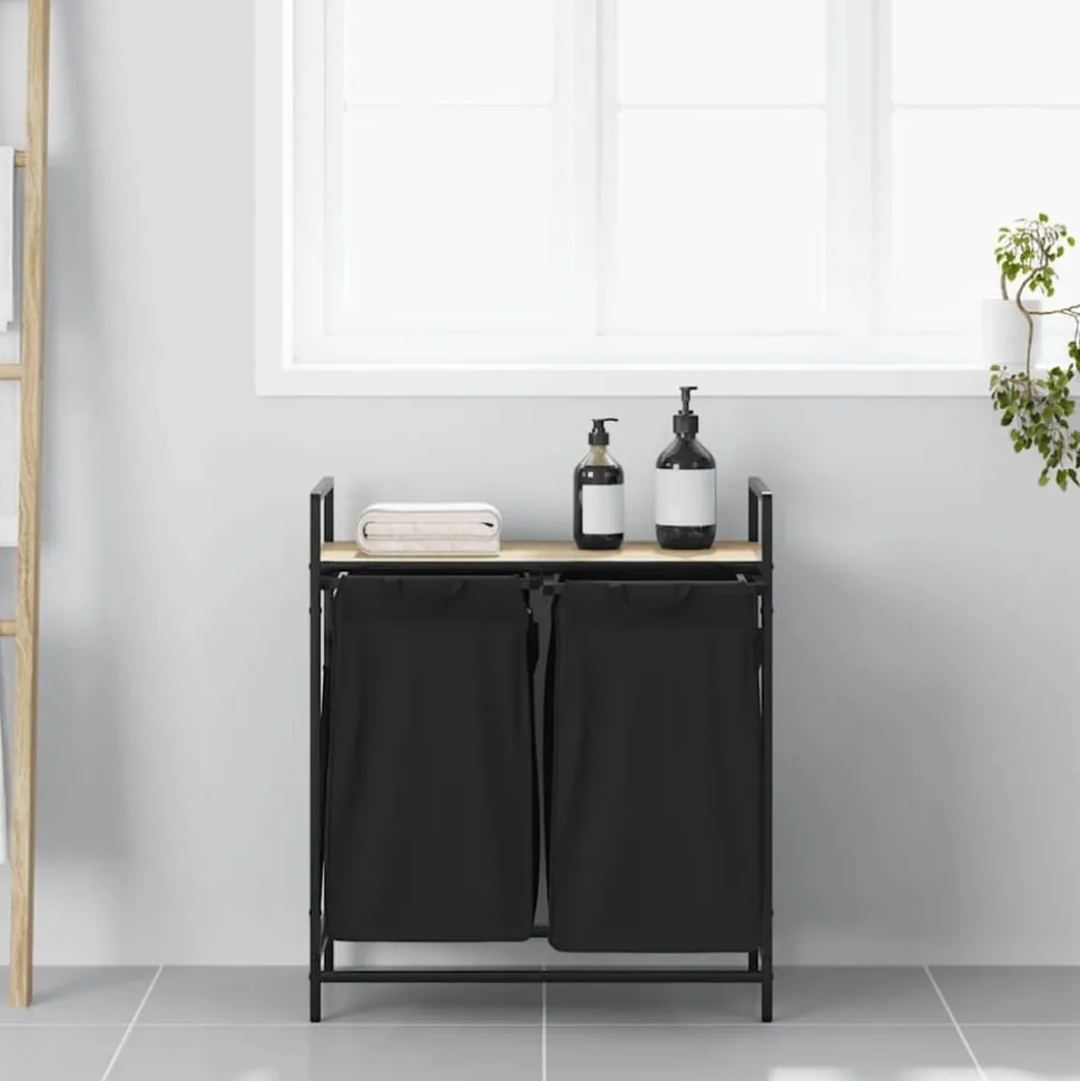 vidaXL Wasmand 2 vakken met plank sonoma eikenkleurig