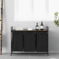 vidaXL Wasmand 3 vakken met plank gerookt eikenkleurig