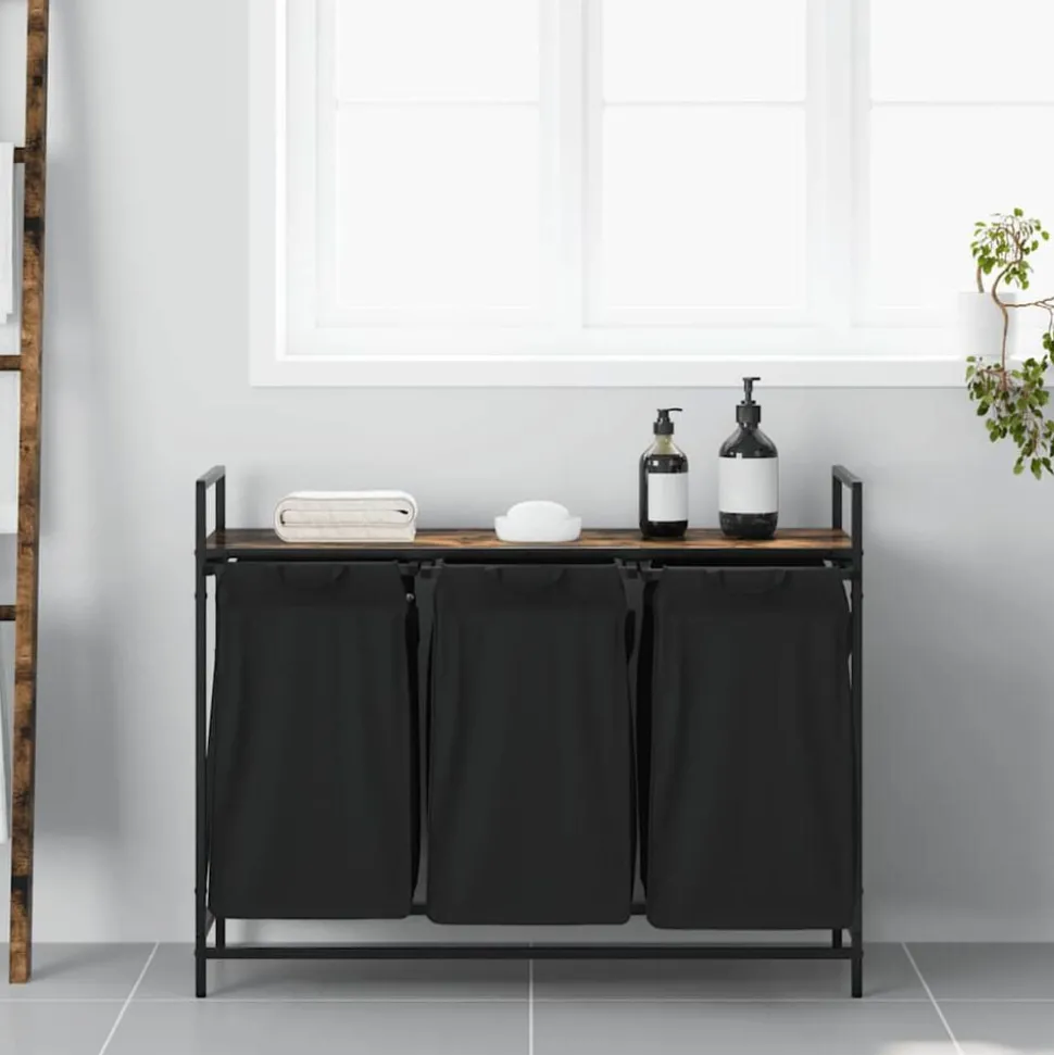 vidaXL Wasmand 3 vakken met plank gerookt eikenkleurig
