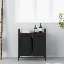 vidaXL Wasmand 2 vakken met plank gerookt eikenkleurig