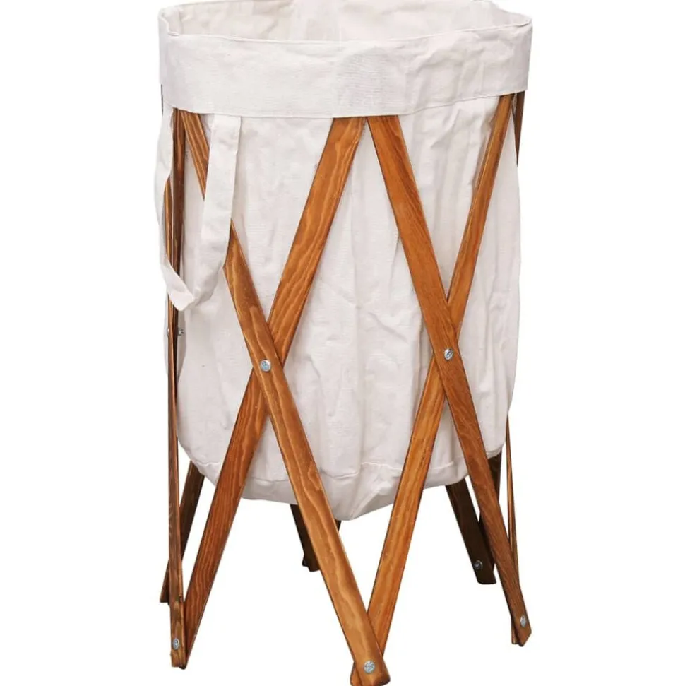 vidaXL Wasmand inklapbaar hout en stof crème