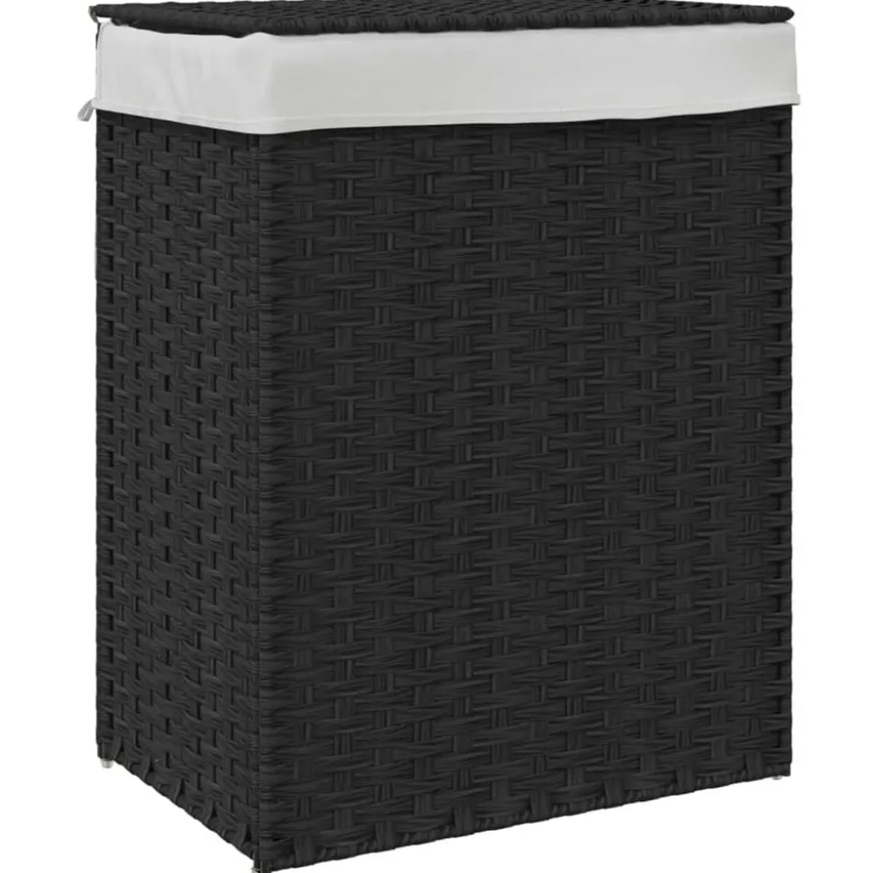 vidaXL Wasmand met deksel 46x33x60 cm poly rattan zwart