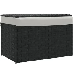 vidaXL Wasmand met deksel 55,5x35x34 cm poly rattan zwart