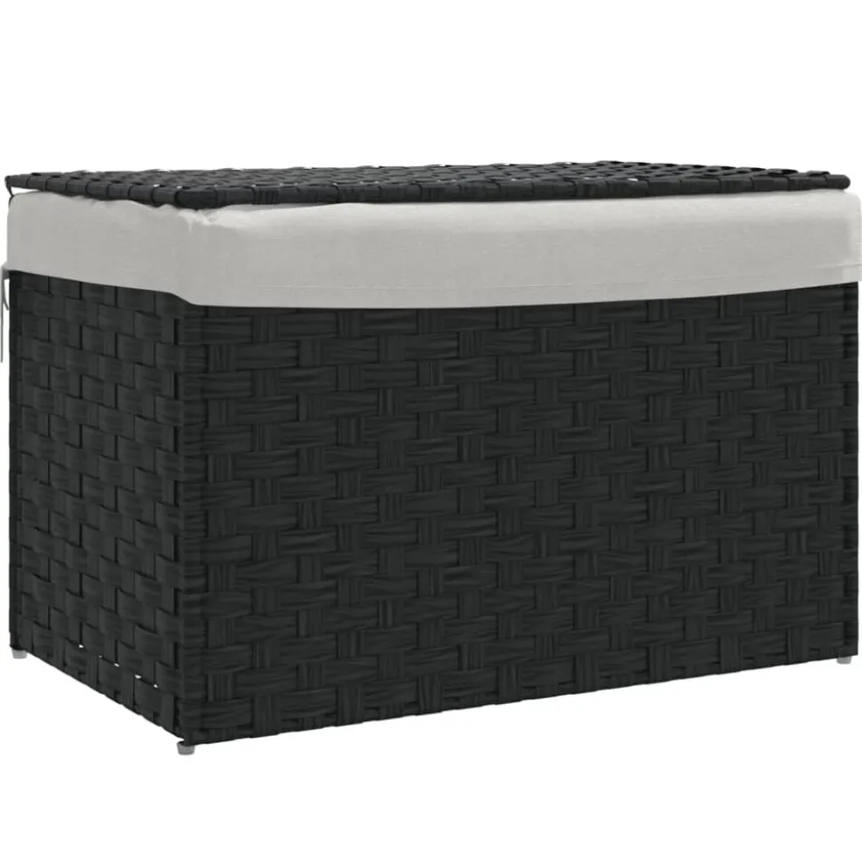 vidaXL Wasmand met deksel 55,5x35x34 cm poly rattan zwart