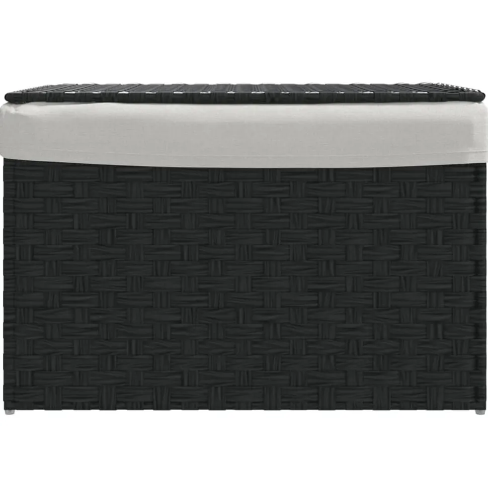 vidaXL Wasmand met deksel 55,5x35x34 cm poly rattan zwart