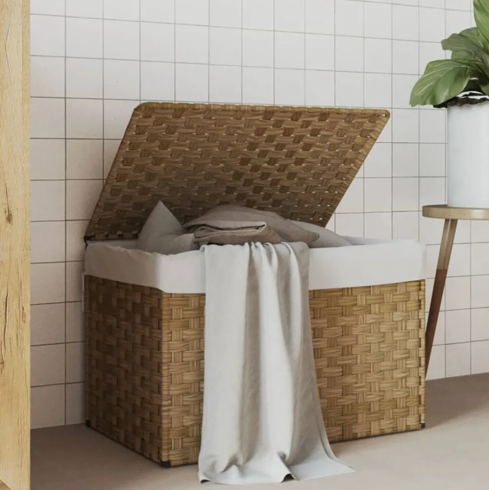 vidaXL Wasmand met deksel 55,5x35x34 cm poly rattan