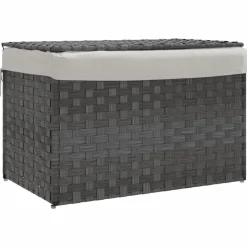vidaXL Wasmand met deksel 55,5x35x34 cm poly rattan grijs