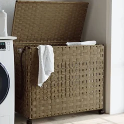 vidaXL Wasmand op wielen 66x35x60 cm rattan