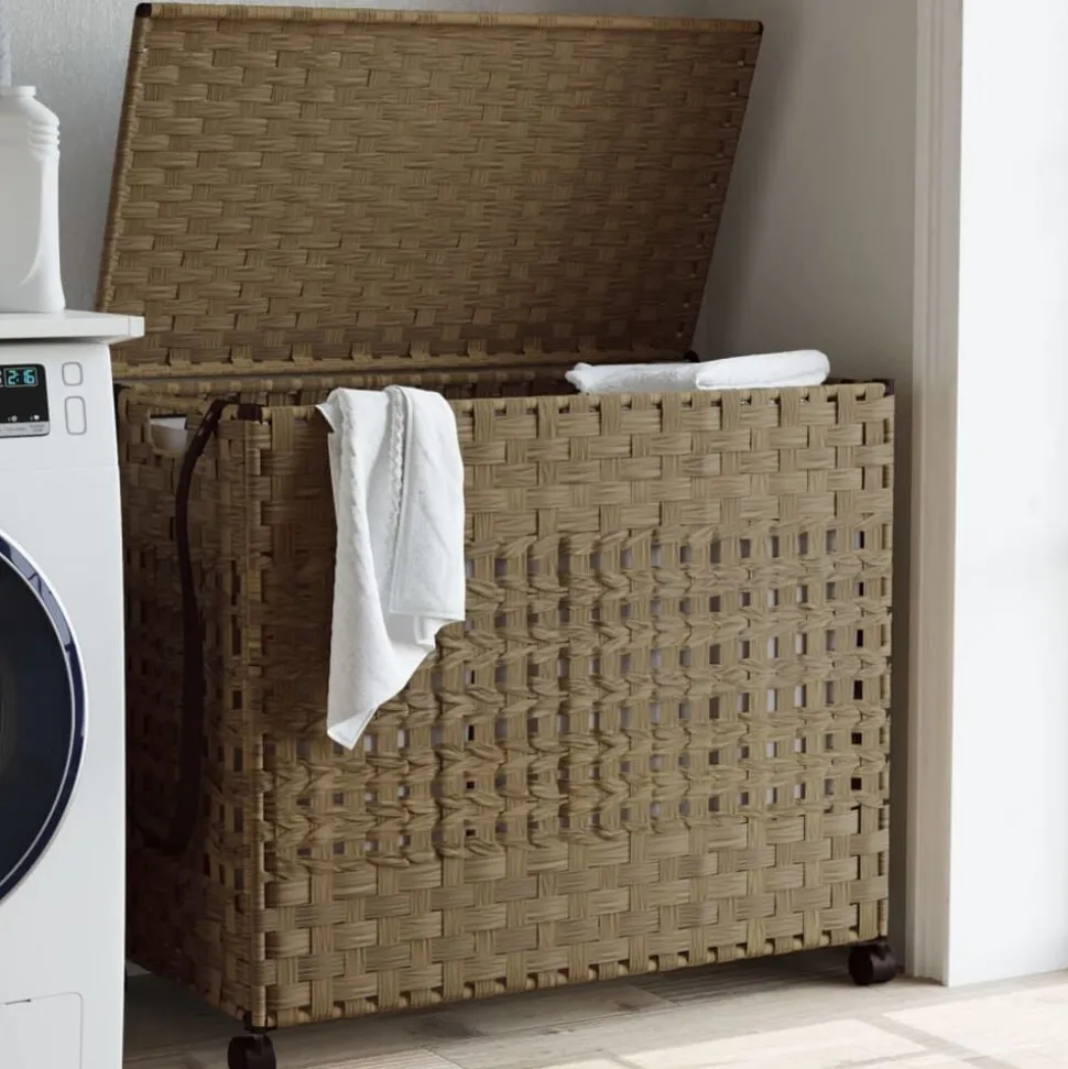 vidaXL Wasmand op wielen 66x35x60 cm rattan