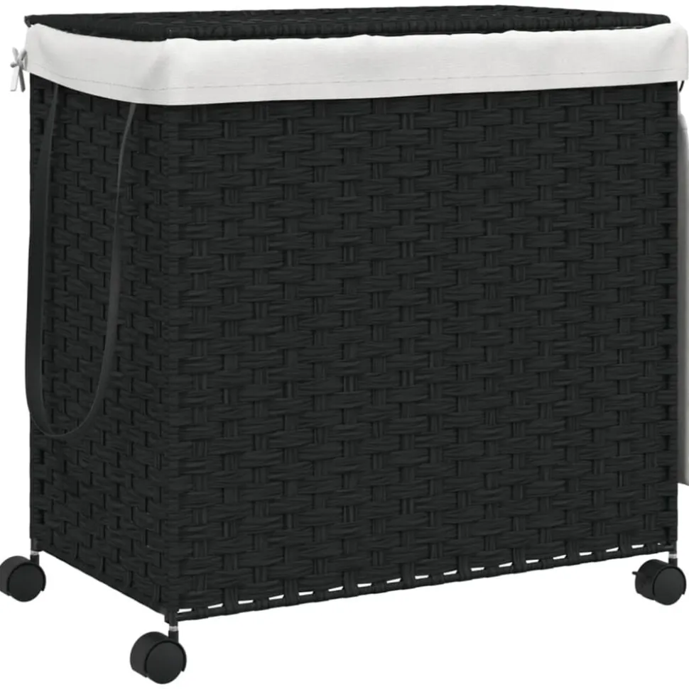 vidaXL Wasmand op wielen 60x35x60,5 cm rattan zwart