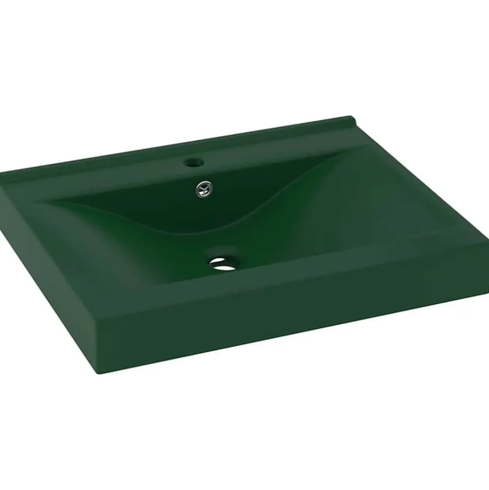 vidaXL Wastafel met kraangat 60x46 cm keramiek mat donkergroen