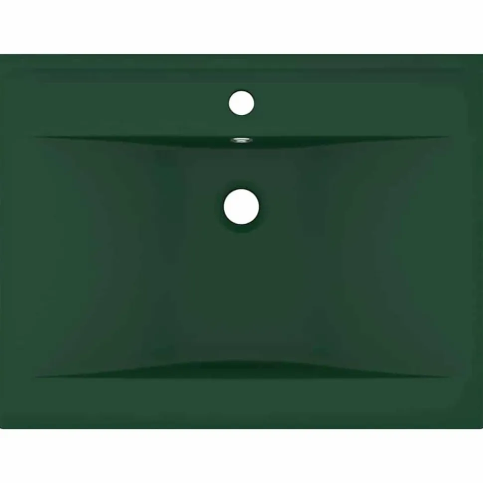 vidaXL Wastafel met kraangat 60x46 cm keramiek mat donkergroen