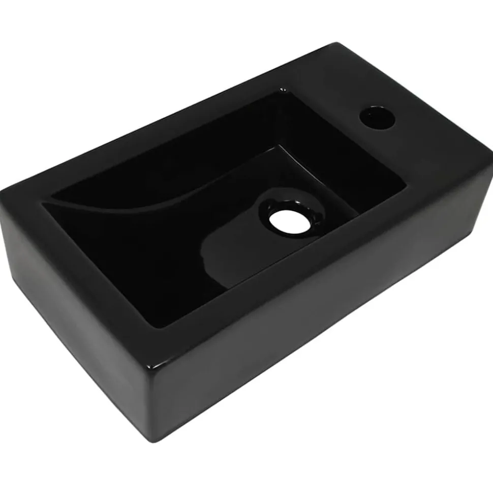 vidaXL Wastafel met kraangat rechthoekig 46x25,5x12 cm keramiek zwart