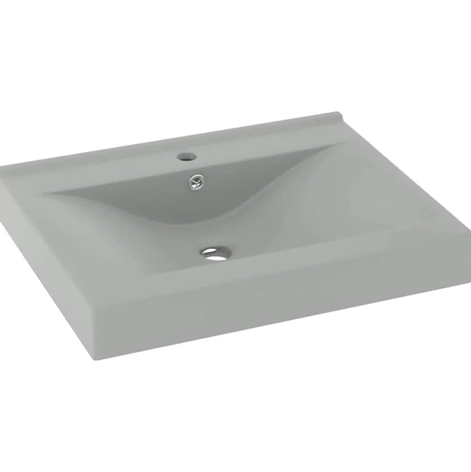 vidaXL Wastafel met kraangat 60x46 cm keramiek mat lichtgrijs
