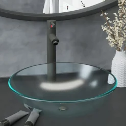 vidaXL Wastafel met kraan en pop-up afvoer mat gehard glas