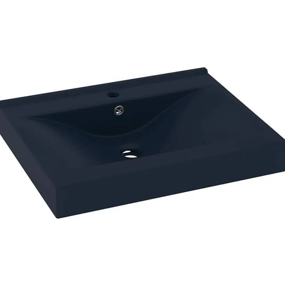 vidaXL Wastafel met kraangat 60x46 cm keramiek mat donkerblauw