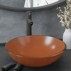 vidaXL Wastafel met kraan en pop-up afvoer gehard glas bruin