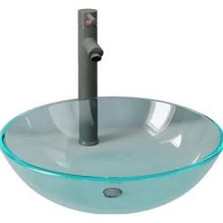 vidaXL Wastafel met kraan en pop-up afvoer gehard glas transparant