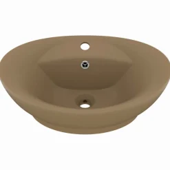 vidaXL Wastafel met overloop ovaal 58,5x39 cm keramiek matcrème