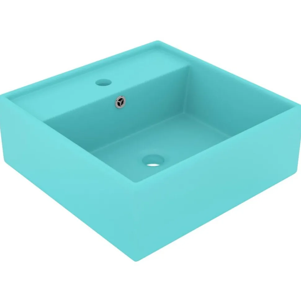 vidaXL Wastafel met overloop vierkant 41x41 cm keramiek mat lichtgroen